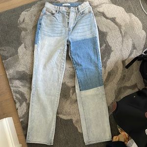 Straight leg jeans with patchwork